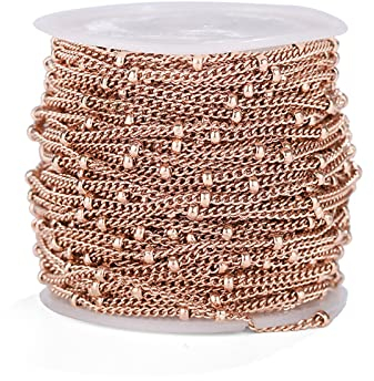 Edelstahl-Panzerkette, 40 m, dünn, gedrehte Glieder, Kreuzkabelkette, 2 mm, Satelliten-Perlenkette, Roségold mit Spule für DIY-Schmuckherstellung