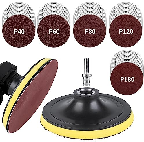 51 PCS 125mm Sanding Discs, 5 Inch Angle Grinder Sanding Disc with M14 Aperture Disc, 40/60/80/120/180 Grits Sanding Pads for Wood Metal Car Polishing, Angle Grinder Attachments