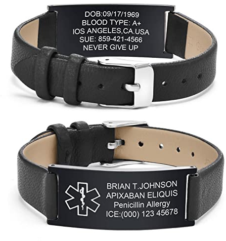 Notfallarmband Medizinisches Armband Herren Damen : Personalisierte Notfall Schmuck Gravur Ice Name Identifikation Allergien Diabetes Epilepsie Armbänder Medizinische Alarm Armband für Männer Frauen