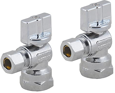 LD Valve -1/4 Turn Angle Stop Valve 1/2-in FIP Iron Pipe x 3/8-in OD Compression, Quarter Turn LF Brass Chrome Plated Water Shut Off Angle Valve for Faucet or Toilet Installation-LD Brand (2-Pack)