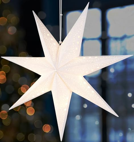 BRUBAKER Étoile de Noël 3D à Suspendre - Papier de Fenêtre avec Douille E14 - 60 cm Modèle Déco Avent - Set Lumineux avec 3,5 m de Câble - Blanc