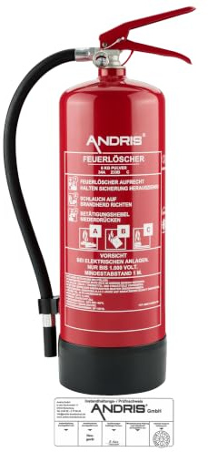 ANDRIS® Feuerlöscher 6kg ABC Pulverlöscher EN3 mit Manometer+Standfuß, 10LE inkl. Wandhalterung