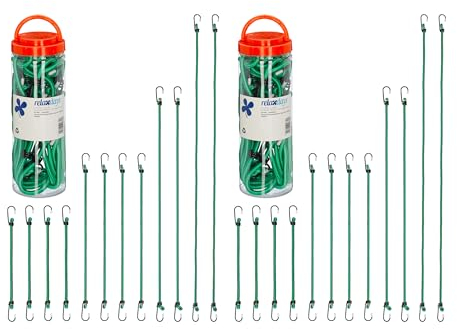 Relaxdays Spanngummi mit Haken, 24er Set, Fahrrad Gummispanner Gepäckträger, 4 Größen, Universal Gepäckspanner, grün