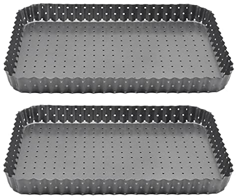 TiStm Perforated Quiche Tin Nonstick Pie Tin with Holes 2 Pack Removable Loose Bottom Pizza Tray Square Baking