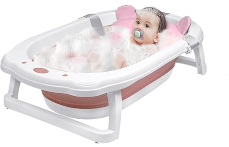 JOIEYOU Badewanne Baby, Faltbare Neugeborene Badewannensitz, Tragbare Babybadewanne, Kinder Badewannensitz mit Badematte – Rosa
