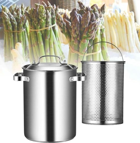 WJFLUCK 304 Stainless Steel Pasta Cooker, Asparagus Steamer Pot with Strainer Basket for Restaurant, Home Kitchen