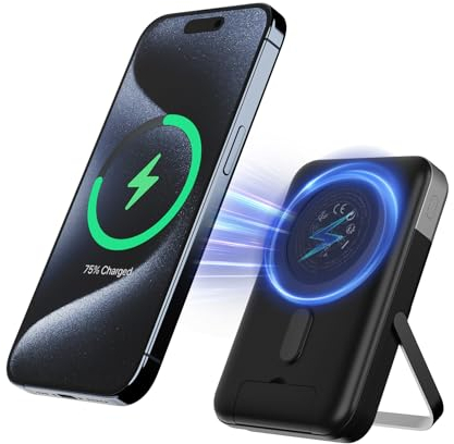 JUOVI Power Bank Magnetico, Caricatore Portatile da 10000 mAh, Batteria Wireless Veloce da 22,5 W con Display LED, Caricatore per Telefono Portatile con Supporto per iPhone Serie 15/14/13/12 (Black)