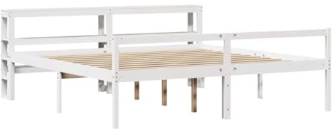 vidaXL Seniorenbett, Komfortbett Holzbett mit Kopfteil ohne Matratze, Massivholzbett Doppelbett für Schlafzimmer, Bett Bettgestell mit Lattenrost, Weiß 180x200cm