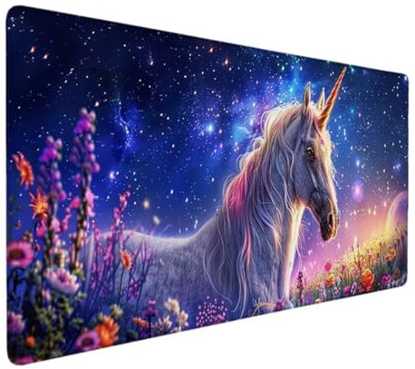 Hartes Gaming Mauspad 1000x500mm, Optimiert für Gaming-Sensoren, Geringe Oberflächenreibung, Wasserdicht & Rutschfeste Schreibtischunterlage, Mac-PC-Gaming-Zubehör, Mousepad XXL Lila (Einhorn) 7-M