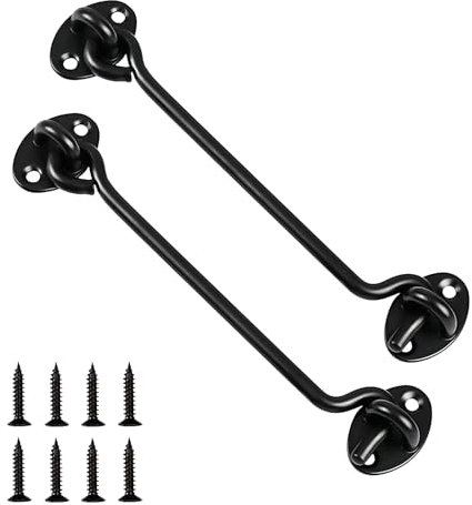 Zydiwo 2 Pezzi Gancio e Occhio Ganci per Cabina e Serratura a Occhiello in Acciaio Inox Gancio Della Cabina per Capanni Finestre Garage (Nero-8 pollici)