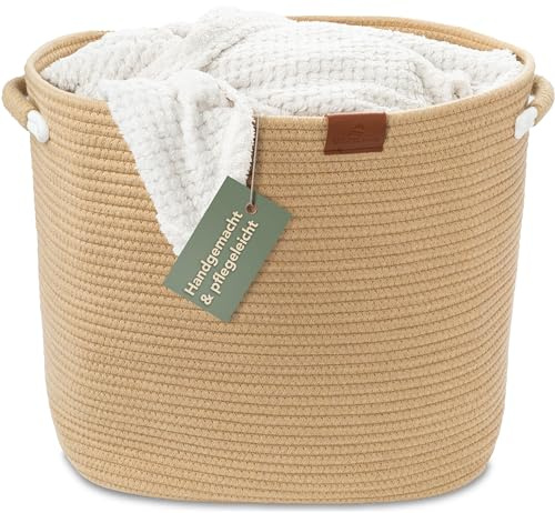 WIESEN.design Korb MATTEO 42x32xH38 cm Braun/48L, Wäschekorb geflochten aus Baumwolle, Wäschesammler, Aufbewahrungskorb groß, Korb geflochten, faltbarer Wäschekorb, Wäschetonne, laundry basket