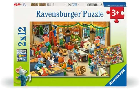 Ravensburger Puzzle Weihnachtswerkstatt - 2x12 Teile Puzzle ab 3 Jahre | 2x12 Teile Puzzle, Kinderpuzzle ab 3 Jahre, Ravensburger Qualität