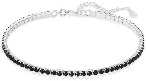 Bracciale Tennis Uomo con Pietre di Zirconia Cubica Idea regalo Compleanno per lui Finitura in Oro Bianco Argento 925 Natale - Cofanetto con DEDICA incluso (Bracciale Uomo - Tennis Nero)