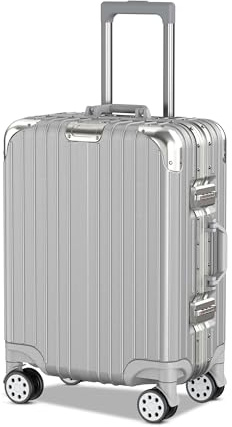 Voyagoux Handbagageväska - 42L, 54x38,5x24 cm, liten resväska, TSA-lås, aluminiumkabinbagage, resväska med hjul, 4x Air Wheel-systemhjul, robust och lätt, silver