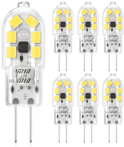 Eco.Luma Ampoules LED G4 12V AC/DC, 180LM Blanc Froid 6000K, 2W Équivalent 20W Ampoule Halogène, Sans Scintillement, Non-Dimmable, Parfait pour hotte de cuisine et lustre, Lot de 6