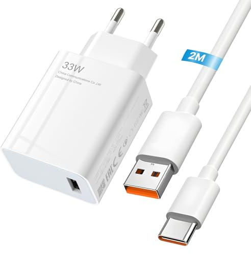 33W Cargador Rapido para Xiaomi Mi 13 Mi 12 Mi12Pro Mi11 11 Ultra Mi11 Lite Mi 10 Redmi Note 12 12 s 11 11 Pro 10 10 Pro Poco X4 X3 F4 G Adaptador de turbocarga con Cable USB Tipo C de 2M