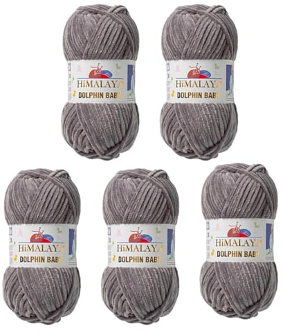 Himalaya Dolphin Baby Yarn Each Skein 100gr 120m Super Bulky Yarn for Knitting&Crocheting Ideal for Cardigans Shawls Blankets Hats and Home Textiles (80320 Grey, Pack of 5)