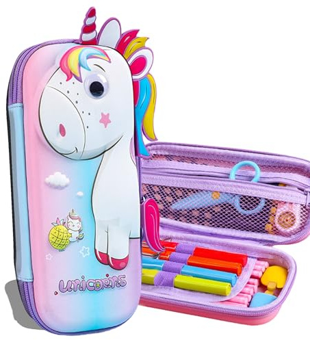 Ristpal Federmäppchen für Mädchen und Jungen, süßes Federmäppchen für Kinder, 3D-Eva-Stiftehalter mit großer Kapazität, Schulbedarf für Kinder, Geschenke zum Schulanfang (Rosa Einhorn)