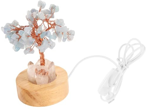 Vaguelly Kristallbaum Nachttischlampe aus Natürlichem Kristall und Holz Stimmungsvolles Nachtlicht für Schlafzimmer und Büro Dekorative Tischlampe mit Baumform für Atmosphärische