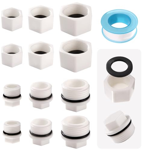 Lyeteung 12 PCS G1/2 G3/4 G1 Threaded Blanking Cap, Thread PPR Hose Caps, with Raw Material Tape, for Water Pipe Appliances Tap