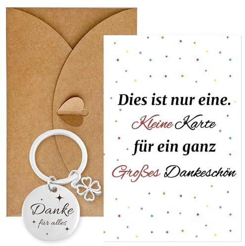Dankeschön Geschenke Dankeskarten mit Umschlägen & Schlüsselanhänger