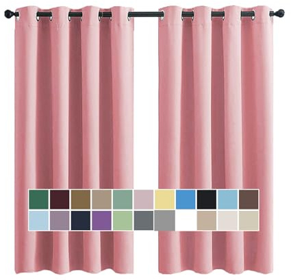 Thermal Insulated Door Curtains Soundproofing Room Divider Washable Pink 160x180cm (Height x Width) 2-Pack for Bedroom & Living Room