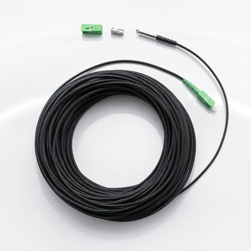 Elfcam - 150m Cable de Fibra Óptica Monomodo G.657.B3 SC/APC, Muy Flexible con Ojal de Tracción para Pared o Conducto – Interior/Exterior – Compatible con Movistar, Orange, Vodafone, MásMóvil, Yoigo