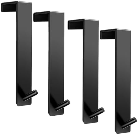 ARTOYS Edelstahl Türhaken zum Einhängen Schwarz, 4er Set – 4 cm Breite, 17,7 cm Länge – Schwerlastfähig, Schaumstoffschutz, Bohrfrei – Perfekt für Türen, Kleidung, Taschen & mehr