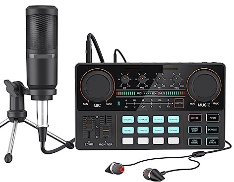 Table de mixage DJ, Kit d'interface carte son avec microphone micro à condensateur 3.5mm for ordinateur téléphone portable enregistrement en continu(Mic-Mixer-Earphone)