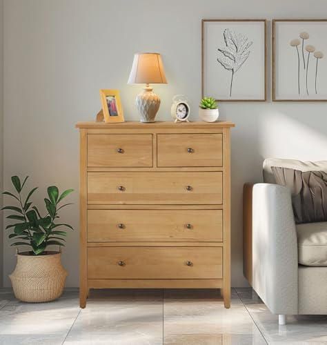 Hallowood Furniture Aston 2 Over 3 Chest of Drawers, 5-Drawer Oak Dresser