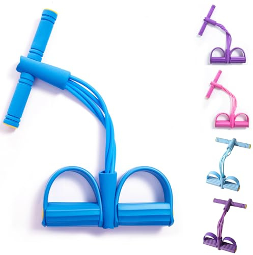 Corde De Tension Multifonction, Bande Elastique Musculation, Kit Bandes De Résistance Fitness avec Pédale & Sangles Cheville pour Abdominaux, Taille, Bras, Jambes Étirements (4 Tubes,Bleu)