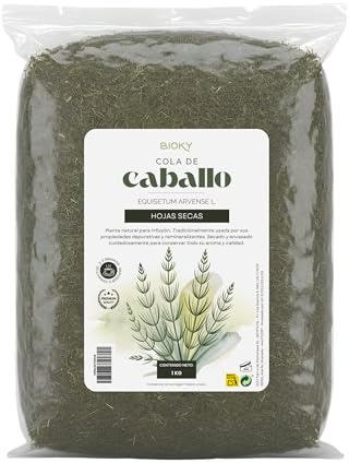 Bioky Cola de Caballo Infusión a Granel 1kg, Té Diurético, Hojas Secas | Evita Retención de Líquidos, Hojas Cortadas para Infusión, Hierbas Drenantes, Detox