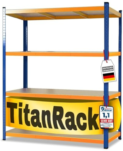 KARAT Schwerlastregal 200x180x60 cm blau-orange – Weitspannregal Metall, Werkstatt Regal, Regal Werkstatt, Steckregal Lagerregal (TitanRack Big)