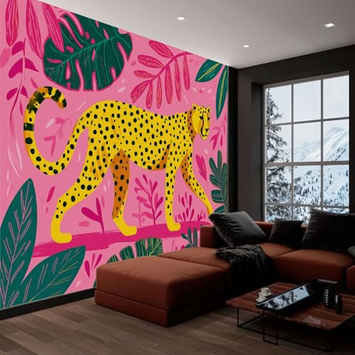 Latino Murales De Papel Pintado 250 x 175 cm, Fotomurales Pared Tejido No Tejido Selva Plantas Animales Leopardos Decorativos Murales póster para Dormitorio Salón TV Pared