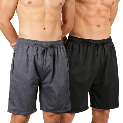 InfiniZer 2 Pack Men's Athletic Shorts Casual Lightweight Activewear Workout Running Gym Shorts with Zip Pockets