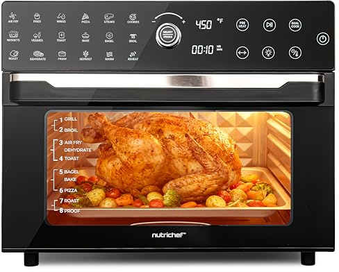 NutriChef 32 Quart Air Fryer & Oven | Digital Airfryer with 20 Presets, Dual Cook, Rotisserie, Bake & More | Multi-Function Convection Countertop Oven | Large Capacity | 18 x 17 x 14 | Black