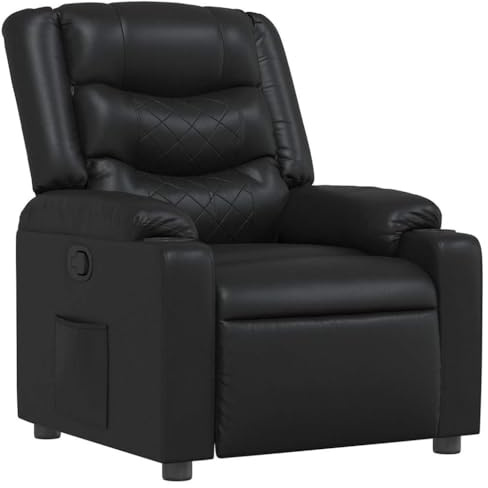 Fengshui Poltrona relax manuale nera in similpelle | Regolabile a 135°, 2 portabicchieri, tasca laterale, telaio in legno e metallo, fino a 110 kg