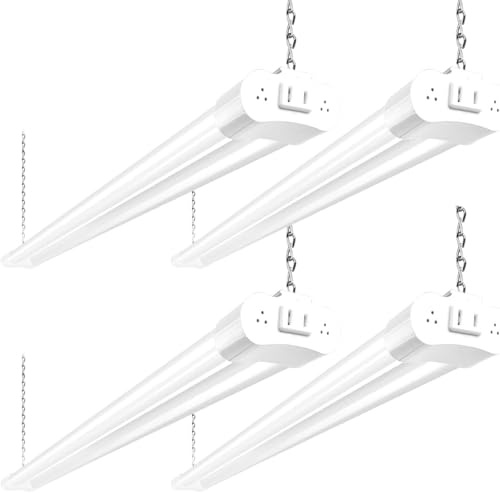 hykolity 4 Pack Linkable LED Shop Light, 4FT 42W [250W Equivalent], 4400lm, 5000K Daylight, with Plug, Utility Light Fixture, Hanging or Surface Mount, White