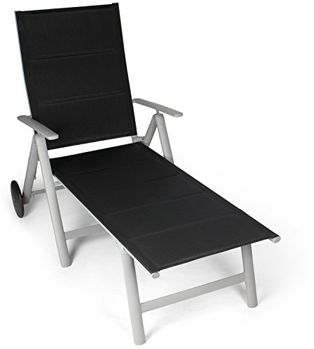 Vanage gepolsterte Alu Sonnenliege in schwarz - Gartenliege mit 2 Rädern - Liegestuhl ist klappbar - Gartenmöbel - Strandliege aus Aluminium - Relaxliege für Garten, Terrasse und Balkon