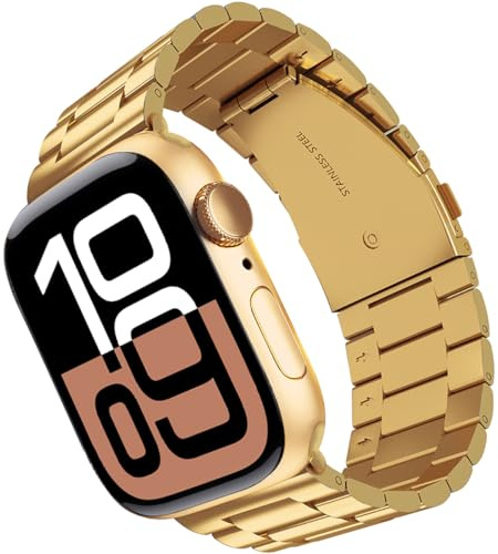 ARTCHE 42mm 41mm 40mm 38mm Metal Strap for Apple Watch Straps, Durable Stainless Steel Seamless Connector Waterproof Strap Compatible with iWatch Series 11/10/9/8/7/6/5/4/3/2/1/SE3/SE2/SE, Gold