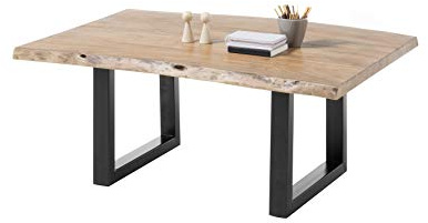 INDIA Couchtisch Baumkante Massivholz Akazie - Hochwertiger Sofatisch mit schwarzem Metallgestell - 110 x 45 x 70 cm (B/H/T)