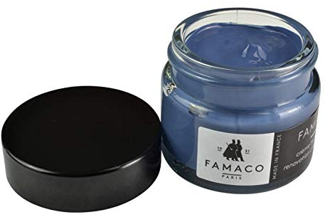 Famaco Leather Repair & Dye Cream | Self Seal Colourant for Quick and Easy Repair | Suitable for Sofas, Car Seat, Shoes, Handbag, and More (Blue Lavande)