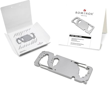 Geschenkartikel: ROMINOX Key Tool // Link – 20 Funktionen, Karabiner, Keytool Schlüsselanhänger, Edelstahl Multitool, Multifunktionswerkzeug, Kleinigkeit für Adventskalender