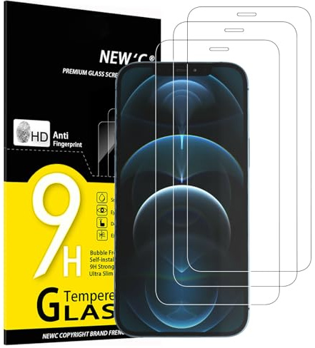 NEW'C 3 Pack, skärmskydd i glas för IPhone 12 Pro Max (6,7 Tum), bubbelfri, 9H hårdhet, 0,33 mm ultratransparent, ultrabeständigt härdat glas