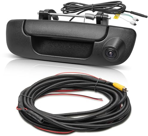 RED WOLF Tailgate Handle w/Backup Camera Compatible with 2002-2008 Dodge Ram 1500 2500 3500 Tailgate Door Rear View Reverse Backup Camera with RCA Plug Parking Guideline Available Waterproof