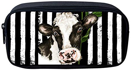 Showudesigns Federtasche Kleine Kuh gestreifte Designs Federmäppchen für Mädchen Jungen Personalisierte Kinder Stifteetui Halter Schwarz