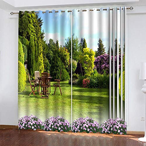 WMMTFT Tende Oscuranti per Finestre Interne - Paesaggio del giardino verde Green - Stampa 3D Tenda Oscurante Termica Isolante Tende con Occhielli - 280 x 260 cm - per Bambini Ragazze Camera da Letto