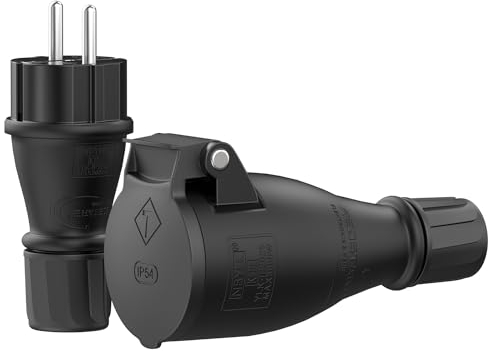 Set spina Schuko e frizione – Robusto IP54 230 V | Spina di contatto di protezione e frizione | Combinazione di gomma plastica | Ideale per uso esterno | Connessione elettrica sicura e durevole