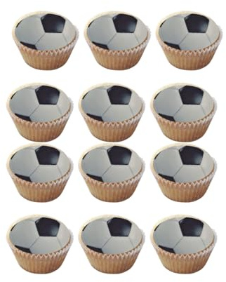 Cupcake Toppers Black & White Football Sport Edible Wafer/Rice Paper Round Cake Topper Decorations (12x Footballs)