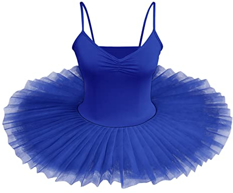 IBTOM CASTLE Damen Schwanensee-Tanz Eiskunstlauf Strumpfhose Tütü Ärmellos Einfarbig Balletttrikot Ballettkleidung Klassisch Ballerina Ballettrock Tüllrock Königsblau X-L
